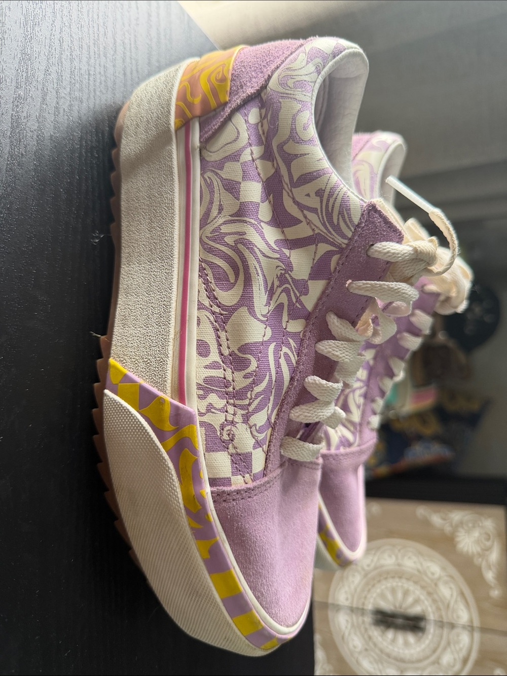 Vans Women's Lavender Patterned Canvas Sneakers with Yellow Accents  (FIRM PRICE